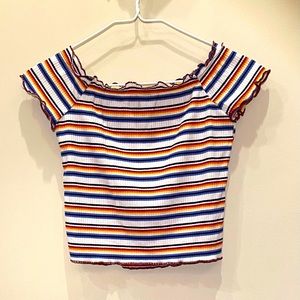 colorful stripped off the shoulder shirt